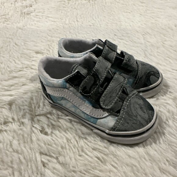 Vans Toddler 6 hook and loop sneakers EUC blue gray marble - Picture 1 of 10